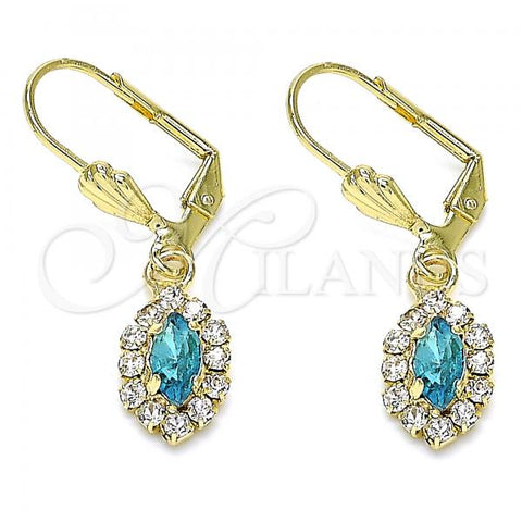 Oro Laminado Leverback Earring, Gold Filled Style with Blue Topaz and White Crystal, Polished, Golden Finish, 02.122.0115.8