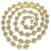 Oro Laminado Fancy Necklace, Gold Filled Style Puff Mariner Design, with White Micro Pave, Polished, Golden Finish, 04.63.1401.24