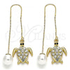 Oro Laminado Threader Earring, Gold Filled Style Turtle Design, with White and Black Crystal, Polished, Golden Finish, 02.380.0066