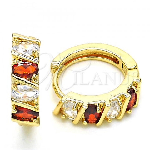 Oro Laminado Huggie Hoop, Gold Filled Style with Garnet and White Cubic Zirconia, Polished, Golden Finish, 02.210.0025.5.15