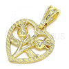 Oro Laminado Fancy Pendant, Gold Filled Style Heart and Flower Design, Polished, Golden Finish, 05.351.0112
