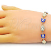 Oro Laminado Fancy Bracelet, Gold Filled Style Virgen Maria and Butterfly Design, Blue Enamel Finish, Golden Finish, 03.213.0223.07