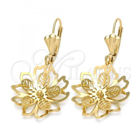 Oro Laminado Dangle Earring, Gold Filled Style Flower Design, Golden Finish, 81.007