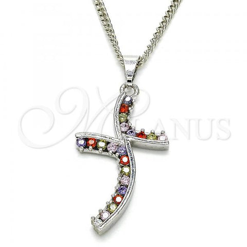Rhodium Plated Pendant Necklace, with Multicolor Cubic Zirconia, Polished, Rhodium Finish, 04.284.0014.7.22