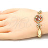 Oro Laminado Fancy Bracelet, Gold Filled Style Flower and Hugs and Kisses Design, with Garnet and White Cubic Zirconia, Polished, Golden Finish, 03.210.0130.08