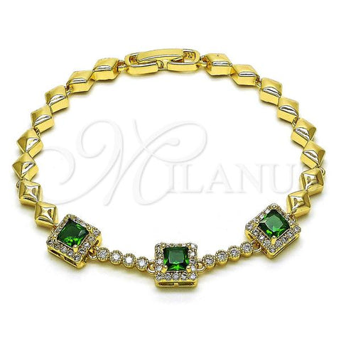 Oro Laminado Fancy Bracelet, Gold Filled Style with Green and White Cubic Zirconia, Polished, Golden Finish, 03.283.0307.07