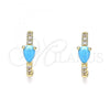 Oro Laminado Huggie Hoop, Gold Filled Style Teardrop Design, with Turquoise Cubic Zirconia and White Micro Pave, Polished, Golden Finish, 02.210.0479.1.15