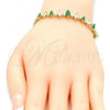 Oro Laminado Fancy Bracelet, Gold Filled Style with Green and White Cubic Zirconia, Polished, Golden Finish, 03.210.0082.4.07