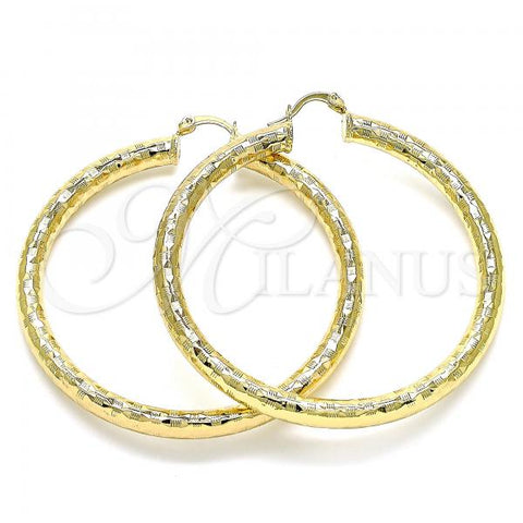Oro Laminado Large Hoop, Gold Filled Style Hollow Design, Diamond Cutting Finish, Golden Finish, 02.213.0313.60