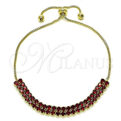 Oro Laminado Adjustable Bolo Bracelet, Gold Filled Style with Garnet Cubic Zirconia, Polished, Golden Finish, 03.213.0250.10