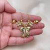 Oro Laminado Necklace and Earring, Gold Filled Style Bow and Ball Design, Polished, Golden Finish, 06.417.0008