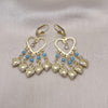 Oro Laminado Long Earring, Gold Filled Style Heart Design, with Turquoise and White Crystal, Polished, Golden Finish, 02.414.0010