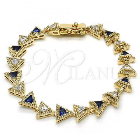 Oro Laminado Tennis Bracelet, Gold Filled Style with Sapphire Blue and White Cubic Zirconia, Polished, Golden Finish, 03.210.0074.4.08