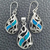 Sterling Silver Earring and Pendant Adult Set, Teardrop and Filigree Design, with Bermuda Blue Opal, Polished, Silver Finish, 10.391.0023
