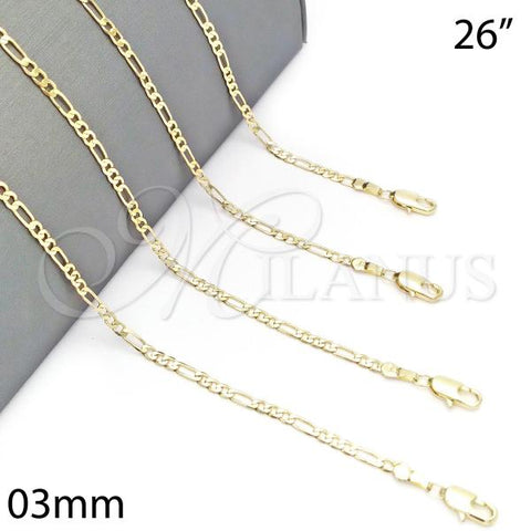 Oro Laminado Basic Necklace, Gold Filled Style Figaro Design, Polished, Golden Finish, 5.222.018.26