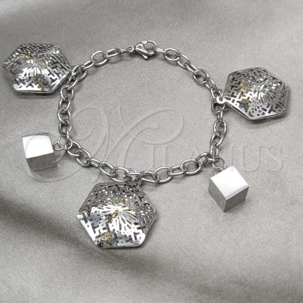 Stainless Steel Solid Bracelet, Flower Design, with Yellow Crystal, Polished, Steel Finish, 03.63.22144.08