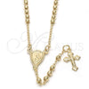 Oro Laminado Thin Rosary, Gold Filled Style Virgen Maria and Crucifix Design, Golden Finish, 09.02.0042.18