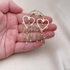 Oro Laminado Long Earring, Gold Filled Style Heart Design, with White Crystal, Polished, Golden Finish, 02.414.0004