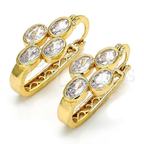 Oro Laminado Small Hoop, Gold Filled Style with White Cubic Zirconia, Polished, Golden Finish, 02.196.0019.1.15