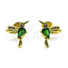 Oro Laminado Stud Earring, Gold Filled Style Bird Design, with Green Cubic Zirconia and Ruby Micro Pave, Polished, Golden Finish, 02.341.0145.1