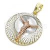 Oro Laminado Religious Pendant, Gold Filled Style Jesus Design, Diamond Cutting Finish, Tricolor, 05.380.0126
