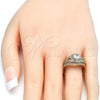 Oro Laminado Wedding Ring, Gold Filled Style Duo Design, with White Cubic Zirconia, Polished, Golden Finish, 01.284.0022.07 (Size 7)