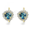Oro Laminado Leverback Earring, Gold Filled Style Heart Design, with Blue Topaz and White Crystal, Polished, Golden Finish, 02.122.0111.8