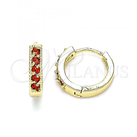 Oro Laminado Huggie Hoop, Gold Filled Style with Garnet Cubic Zirconia, Polished, Golden Finish, 02.210.0637.1.12