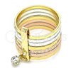 Oro Laminado Multi Stone Ring, Gold Filled Style Semanario Design, with White Crystal, Diamond Cutting Finish, Tricolor, 01.253.0040.07 (Size 7)