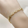 Oro Laminado Solid Bracelet, Gold Filled Style Greek Key Design, Polished, Golden Finish, 03.213.0379.07
