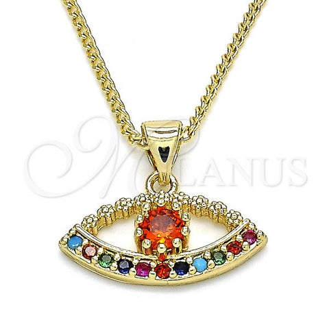 Oro Laminado Pendant Necklace, Gold Filled Style with Multicolor Micro Pave, Polished, Golden Finish, 04.156.0247.20