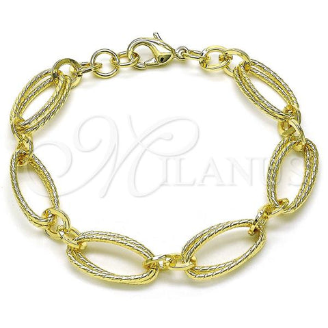 Oro Laminado Fancy Bracelet, Gold Filled Style Chunky Design, Diamond Cutting Finish, Golden Finish, 03.331.0281.08
