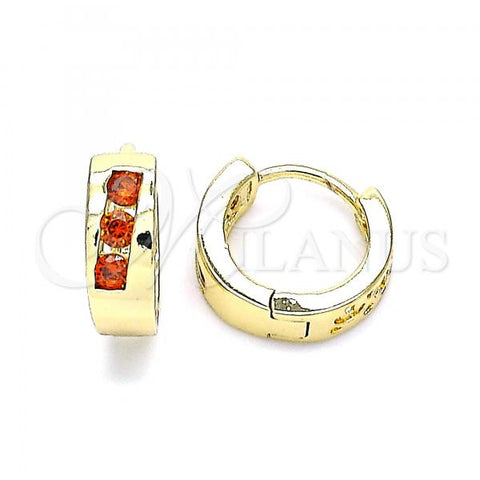Oro Laminado Huggie Hoop, Gold Filled Style with Garnet Cubic Zirconia, Polished, Golden Finish, 02.210.0641.1.12