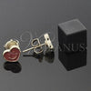 Oro Laminado Stud Earring, Gold Filled Style Heart and Smile Design, Red Enamel Finish, Golden Finish, 02.64.0236 *PROMO*