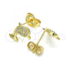 Oro Laminado Stud Earring, Gold Filled Style Dolphin Design, with White Micro Pave, Polished, Golden Finish, 02.156.0586