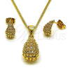Oro Laminado Earring and Pendant Adult Set, Gold Filled Style Teardrop Design, with White Cubic Zirconia and White Micro Pave, Polished, Golden Finish, 10.342.0245