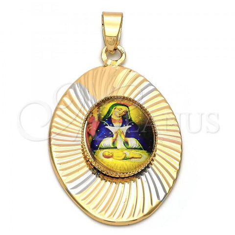 Oro Laminado Religious Pendant, Gold Filled Style Altagracia Design, Diamond Cutting Finish, Tricolor, 5.196.013