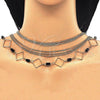 Oro Laminado Fancy Necklace, Gold Filled Style with Black Crystal, Polished, Golden Finish, 04.321.0028.32