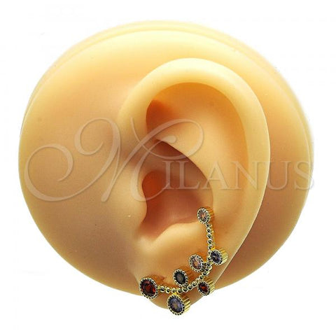 Oro Laminado Earcuff Earring, Gold Filled Style with Multicolor Cubic Zirconia, Polished, Golden Finish, 02.210.0733.1