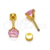 Stainless Steel Stud Earring, with Pink Cubic Zirconia, Polished, Golden Finish, 02.271.0024.2