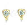 Oro Laminado Huggie Hoop, Gold Filled Style Flower and Heart Design, with Aqua Blue Cubic Zirconia, Polished, Golden Finish, 02.210.0653.1.15