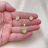 Oro Laminado Earring and Pendant Adult Set, Gold Filled Style with White Micro Pave, Polished, Golden Finish, 10.342.0139