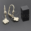 Oro Laminado Dangle Earring, Gold Filled Style Four-leaf Clover Design, Diamond Cutting Finish, Golden Finish, 5.084.021