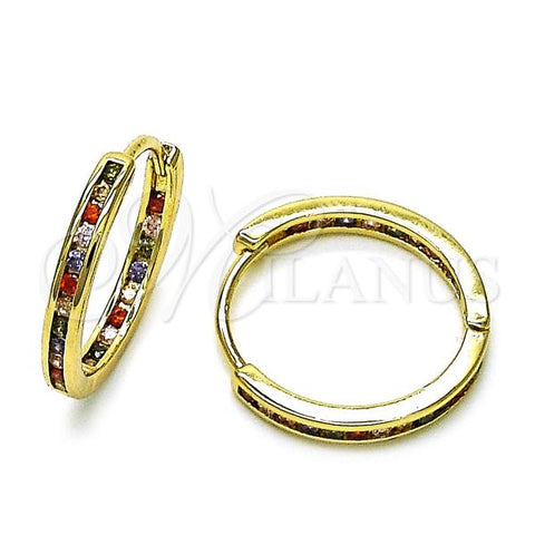 Oro Laminado Huggie Hoop, Gold Filled Style with Multicolor Cubic Zirconia, Polished, Golden Finish, 02.213.0619.20