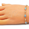 Oro Laminado Fancy Bracelet, Gold Filled Style Elephant and Evil Eye Design, Light Blue Enamel Finish, Golden Finish, 03.213.0141.2.08