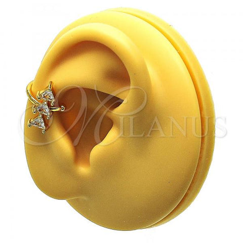 Oro Laminado Earcuff Earring, Gold Filled Style with White Cubic Zirconia, Polished, Golden Finish, 02.210.0690