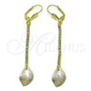 Oro Laminado Long Earring, Gold Filled Style Leaf Design, with Cubic Zirconia, Golden Finish, 5.081.012