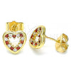 Oro Laminado Stud Earring, Gold Filled Style Heart Design, with Garnet and White Cubic Zirconia, Polished, Golden Finish, 02.156.0515.1