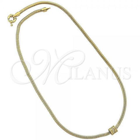 Oro Laminado Pendant Necklace, Gold Filled Style Rat Tail Design, with White Micro Pave, Polished, Golden Finish, 04.63.0006