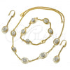 Oro Laminado Necklace, Bracelet and Earring, Gold Filled Style Ball Design, with White Crystal, Golden Finish, 06.59.0090